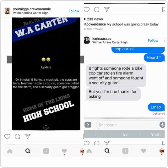 Screenshots of what Carter High Students were saying about today's events